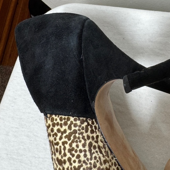 Madewell Maddie Leather Two Tone Spotted Black Brown Cream Almond Toe Heels 9.5 - Picture 7 of 15